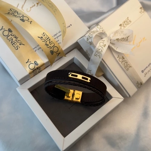 تصویر دوم دستبند طلا چرم مردانه L152